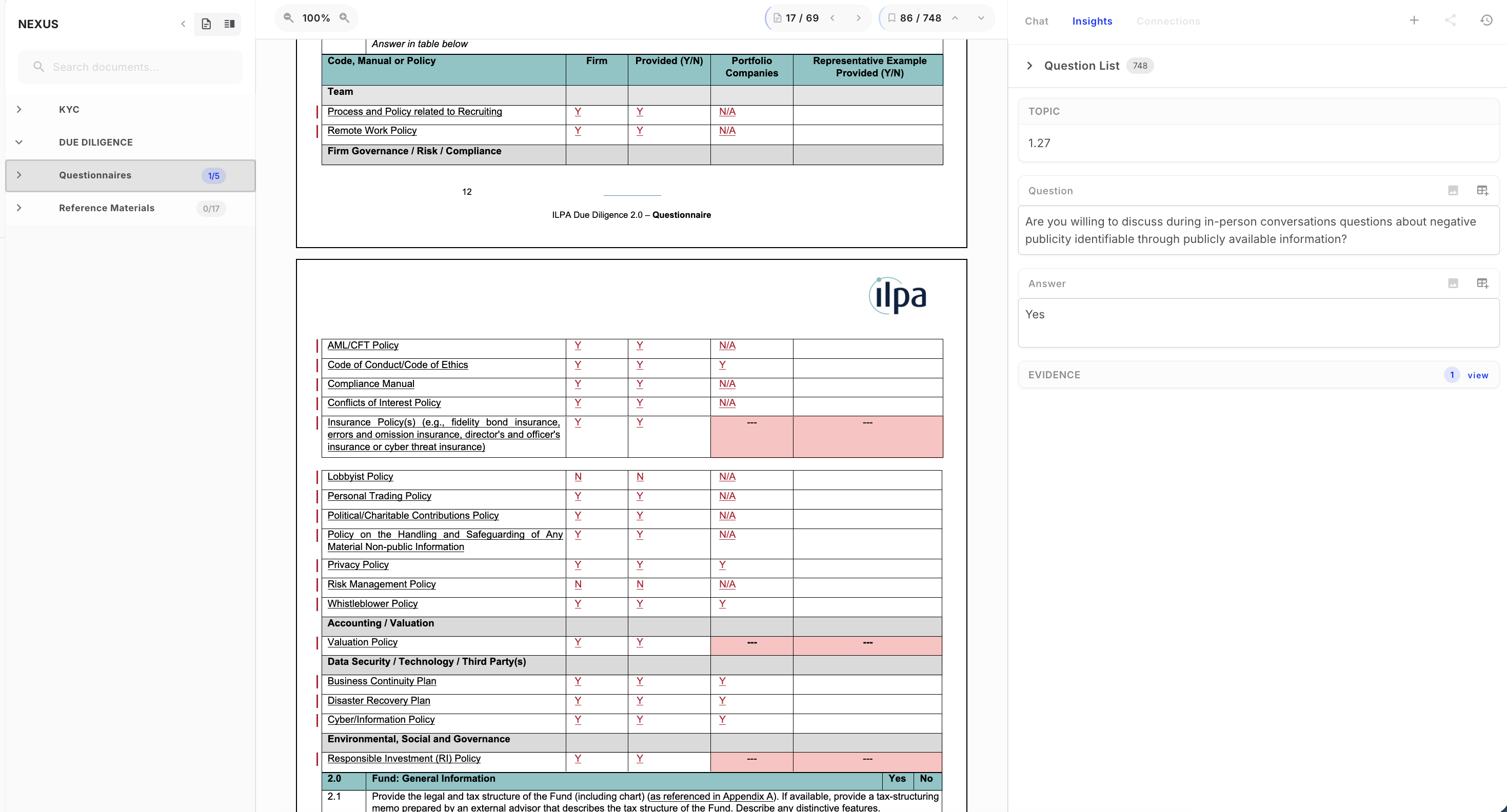 Nexus Questionnaire Interface